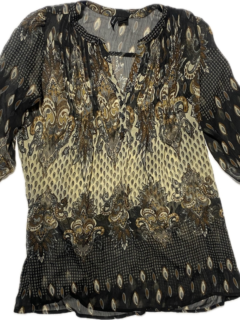 Paisley Split-Neck Blouse in Black and Cream